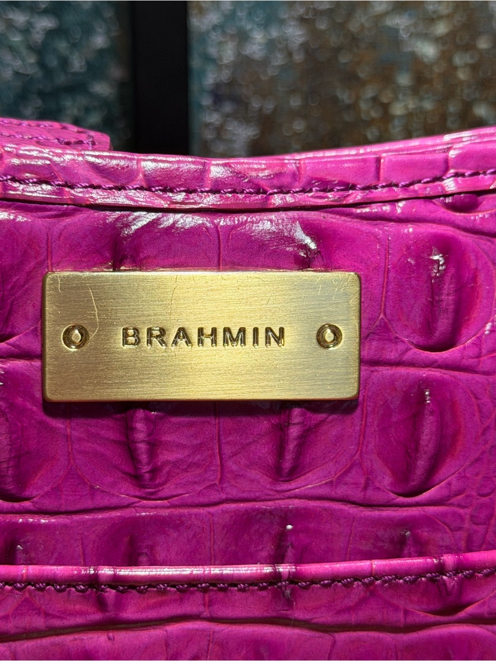 Brahmin Barbiecore Jody Hot Pink Melbourne Croc Leather Crossbody Bag - Picture 5 of 16